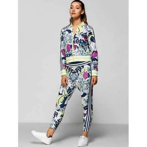 Zip Up Printed Top with Ankle Pencil Pants - M