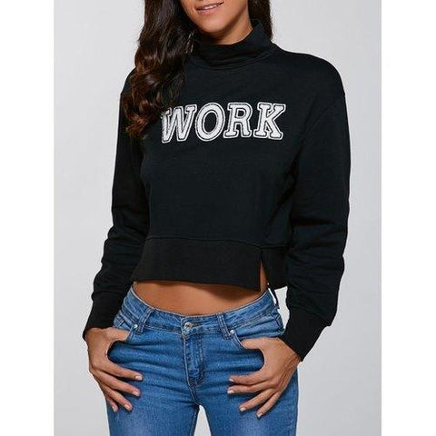 WORK Graphic Cropped Sweatshirt - Black L