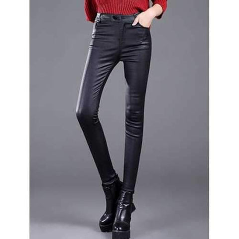 PU Skinny Pencil Pants - Black S