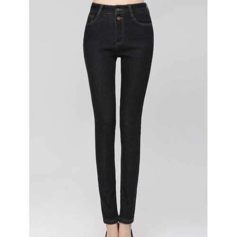 Skinny Thickening Narrow Feet Jeans - Black 4xl