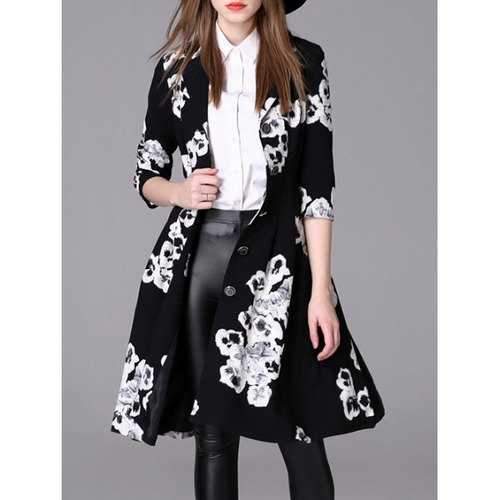 Floral Buttoned Coat - Black M