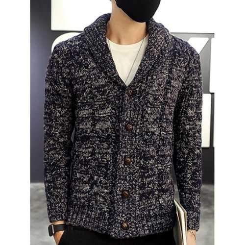 Shawl Collar Cable Knitted Cardigan - Cadetblue 2xl