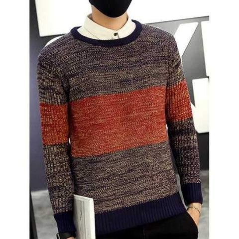 Round Neck Color Block Ribbed Knitted Sweater - 3xl