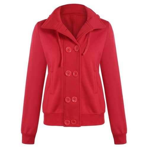 Hooded Long Sleeve Peacoat - Red L