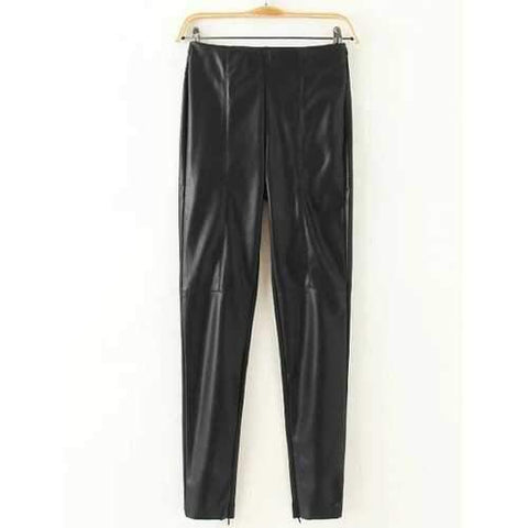 PU Thick Zippered Skinny Pants - Black M