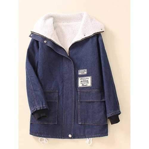 Pocket  Sherpa Fleece Denim Coat - Denim Blue M