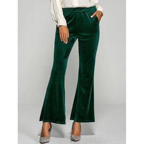 Velvet Boot Cut Bell Bottom Pants - Green L