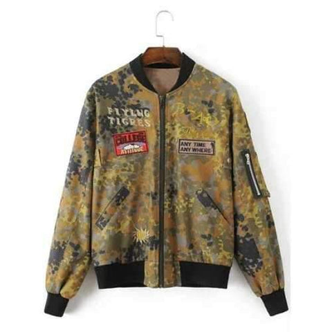 Letter Patched Camouflage Jacket - Camouflage L