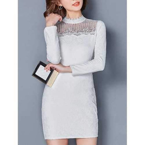 Lace Embroidered Thick Bodycon Dress - White S