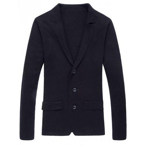 Notch Lapel Faux Flap Pocket Texture Cardigan - Black M