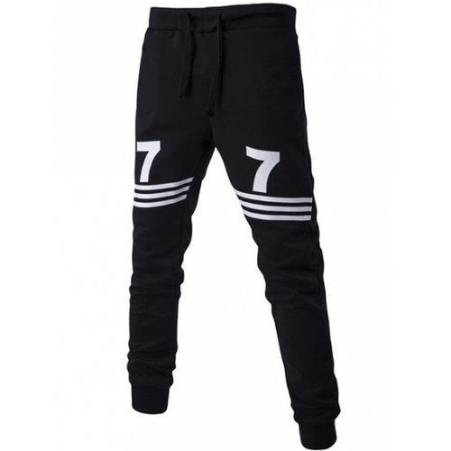 Number Print Striped Drawstring Jogger Pants - Black 2xl