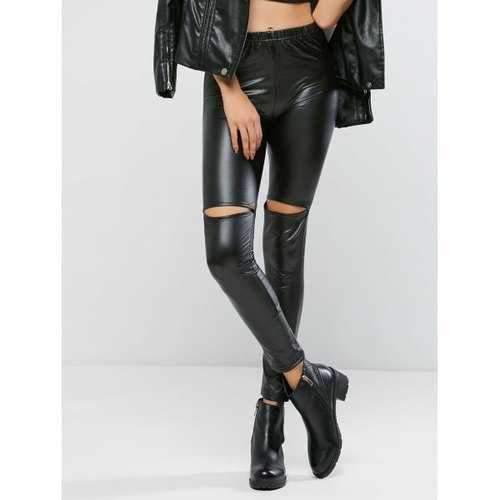 Ripped PU Bodycon Pants - Black M