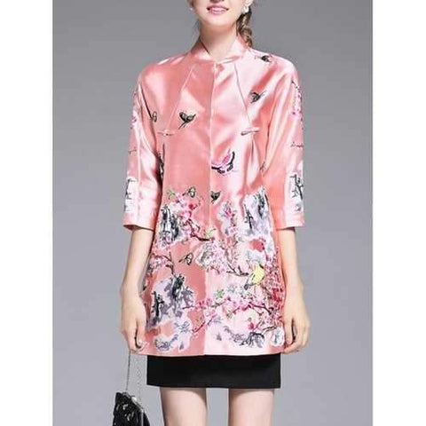 Chinese Style Embroidery Trench Coat - Pink M