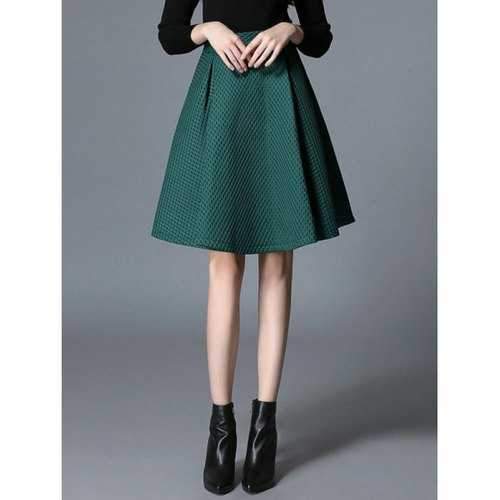 High Waist Waffle Pattern A-Line Skirt - Green Xl