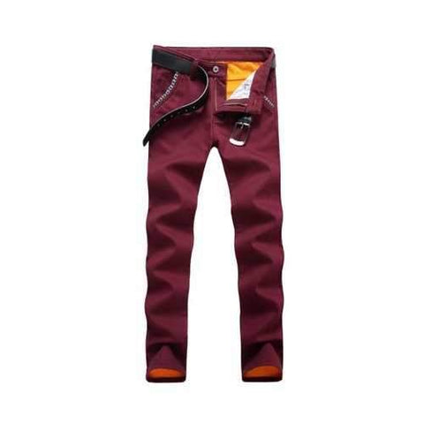 Knitting Spliced Edging Zipper Fly Narrow Feet Flocking Pants - Wine Red 38