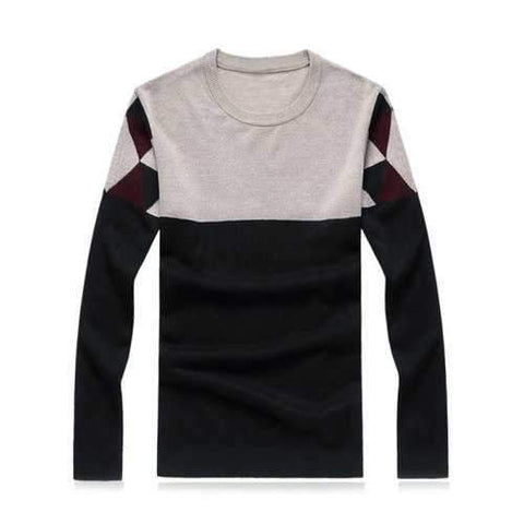 Crew Neck Geometric Color Block Splicing Plus Size Sweater - Green M