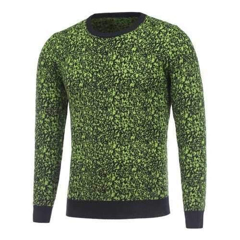 Long Sleeve Round Neck Texture Pullover Sweater - Green 3xl