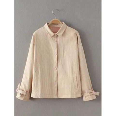 Vertical Stripe Button Fly Jacket - Apricot One Size