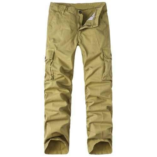 Zipper Fly Pockets Design Straight Leg Basic Cargo Pants - Khaki 34