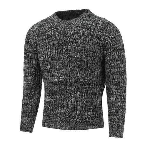 Crew Neck Heather Ribbed Knitted Pullover Sweater - Black L