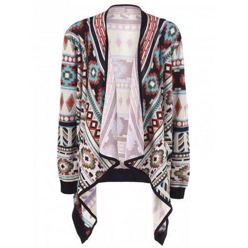 Plus Size Contrast Trim Tribal Cardigan - 2xl