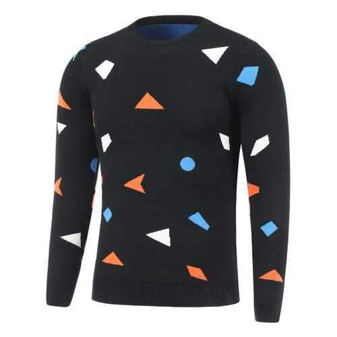 Crew Neck Geometric Pullover Knitwear - Black S