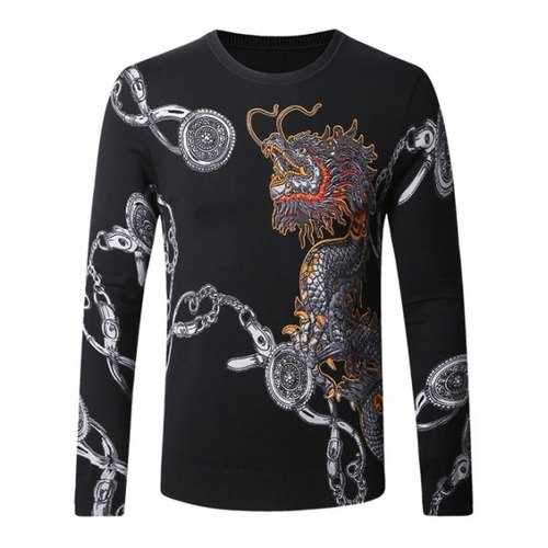 Dragon Chains Print Pullover Sweater - Black L