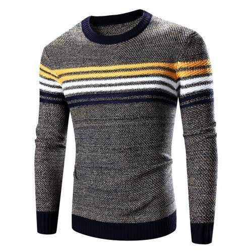 Crew Neck Striped Splicing Pattern Long Sleeve Sweater - Cadetblue 2xl