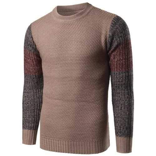 Color Block Splicing Long Sleeve Crew Neck Sweater - Beige Xl