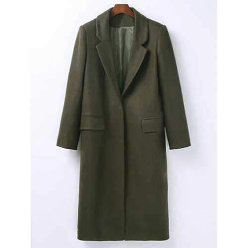 Lapel Flap Pockets Maxi Long Wool Blend Coat - Army Green M