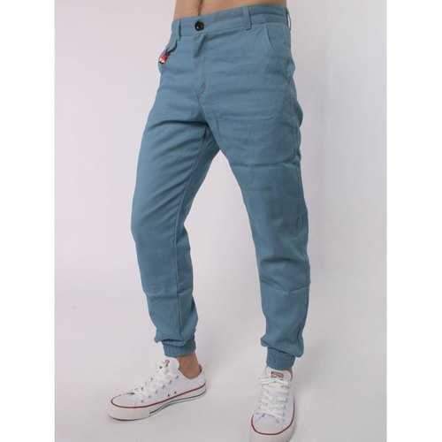 Zipper Fly Beads Embellished Chino Jogger Pants - Light Blue 3xl