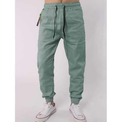 Drawstring Elastic Waist Beads Embellished Beam Feet Jogger Pants - Light Green L