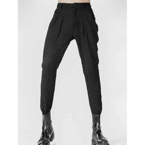 Narrow Feet Zipper Fly Pleated Texture Pants - Black 29