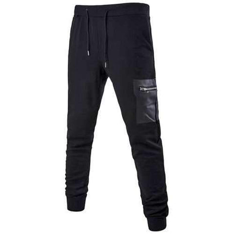 PU Zipper Pocket Drawstring Waist Jogger Pants - Black 3xl