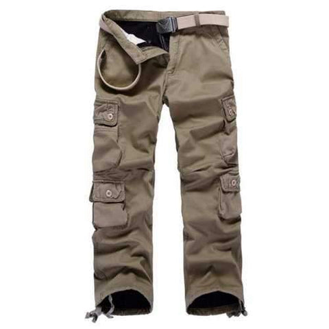 Multi Pockets Drawstring Cuff Flocking Cargo Pants - Dark Khaki 32