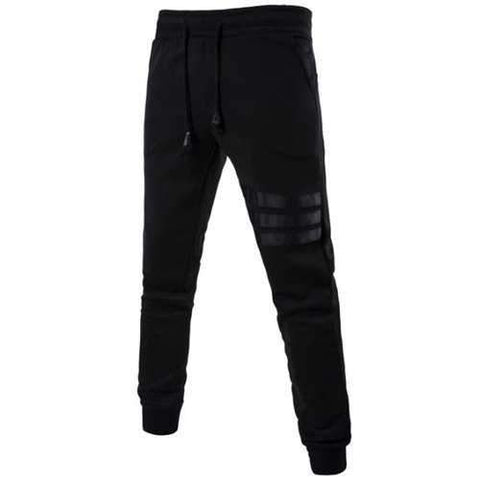 Mid Rise Drawstring Striped Jogger Pants - Black L