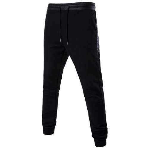 Mid Rise Drawstring Paneled Jogger Pants - Black 4xl