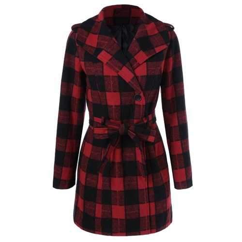 One Button Design Plaid Coat - Checked M