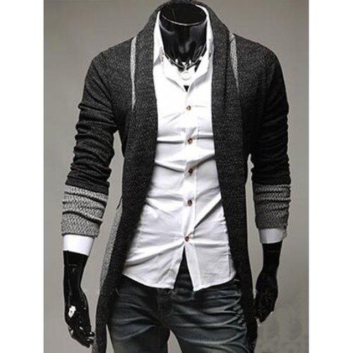 Color Block Panel Longline Knitting Cardigan - Deep Gray 2xl