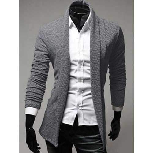 Turndown Collar Slimming Knitting Cardigan - Light Gray M