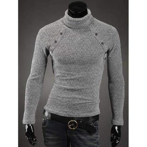 Button Embellished Turtleneck Sweater - White Xl