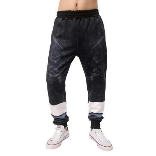 Color Block Elastic Waist Jogger Pants - Black M