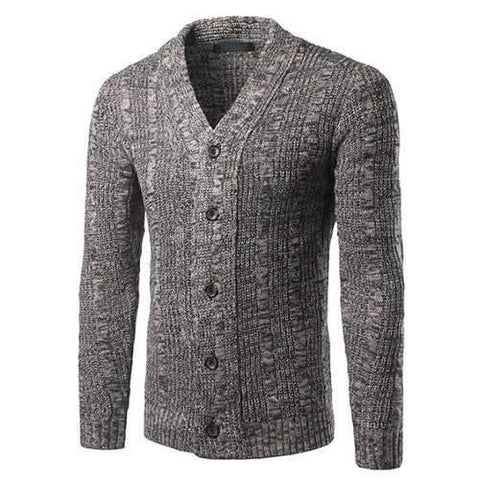 V-Neck Single-Breasted Knit Blends Cardigan - Gray M