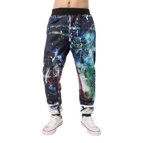 Splatter Scrawl Printed Elastic Waist Jogger Pants - L