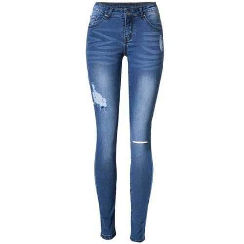 Broken Hole Stretchy Jeans - Blue 42