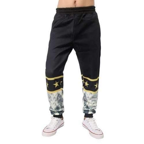 Star 3D Printed Elastic Waist Jogger Pants - Black Xl