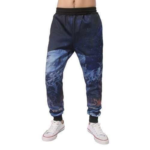 Night Scene Printed Elastic Waist Jogger Pants - Deep Blue M