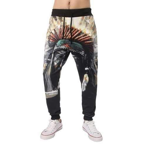 3D Native Printed Elastic Waist Jogger Pants - M