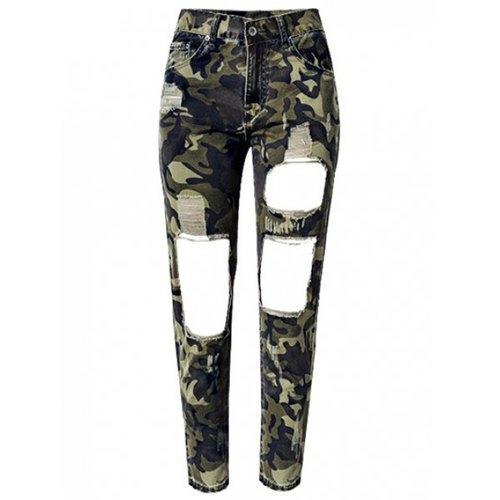 Camo Print Broken Hole Jeans - Camouflage Color 44