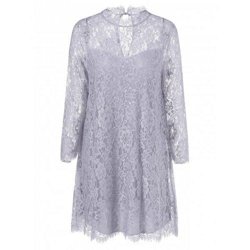 Sheer Lace Tunic Mini Dress - Gray M